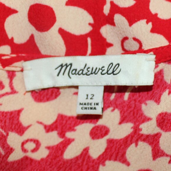 Madewell Wrap-Front Romper in Mini Daisy short sleeve women red white  size 12 - Picture 10 of 10